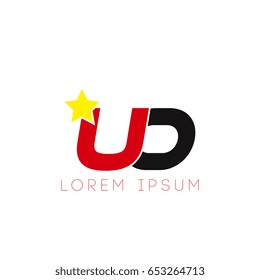 Initial letter ud yellow star logo red black