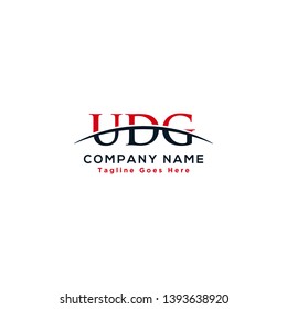 Initial letter UDG, overlapping movement swoosh horizon logo company design inspiration in red and dark blue color vector