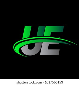initial letter UE logotype company name colored green and black swoosh design. vector logo for business and company identity.