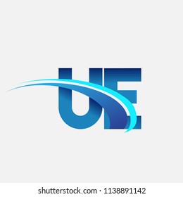 initial letter UE logotype company name colored blue and swoosh design. vector logo for business and company identity.