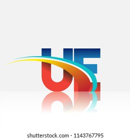 initial letter UE logotype company name colored red and blue and swoosh design. vector logo for business and company identity.
