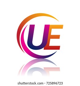 initial letter UE logotype company name orange and magenta color on circle and swoosh design. vector logo for business and company identity.