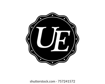 Initial letter UE monogram logo black seal stamp lace
