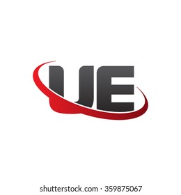 initial letter UE swoosh ring company logo red black