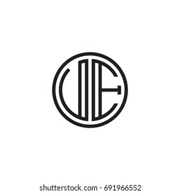 Initial letter UE, VE, minimalist line art monogram circle logo, black color