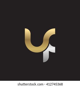 initial letter uf linked round lowercase logo gold silver black background