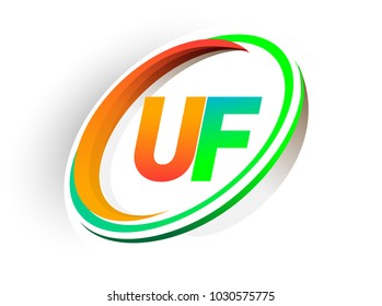initial letter UF logotype company name colored orange and green circle and swoosh design, modern logo concept. vector logo for business and company identity.