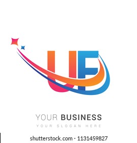 initial letter UF logotype company name colored orange, red and blue swoosh star design. vector logo for business and company identity.
