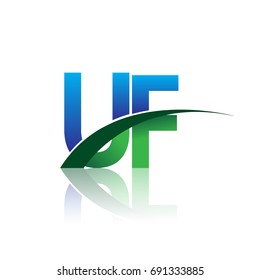initial letter UF logotype company name colored blue and green swoosh design. vector logo for business and company identity.
