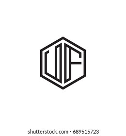 Initial letter UF, minimalist line art monogram hexagon logo, black color
