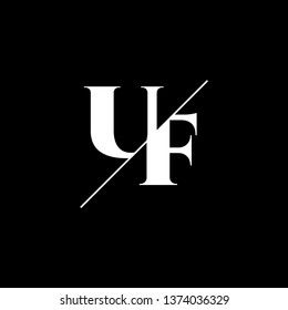 Initial Letter UF Monogram Sliced. Logo template isolated on black background