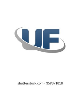 initial letter UF swoosh ring company logo blue gray