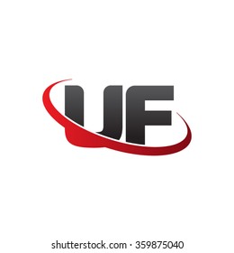 initial letter UF swoosh ring company logo red black