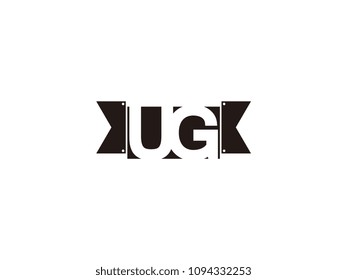 Initial letter ug black ribbon logo design