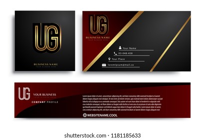 initial letter UG logotype company name colored gold elegant design. Vector sets for business identity on black background.
