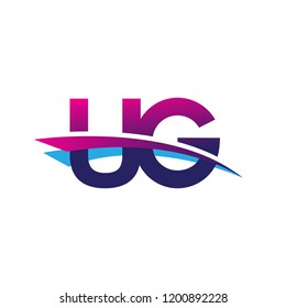 initial letter UG logotype company name colored blue and magenta swoosh design. vector logo for business and company