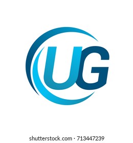 initial letter UG logotype company name blue circle and swoosh design. vector logo for business and company identity.