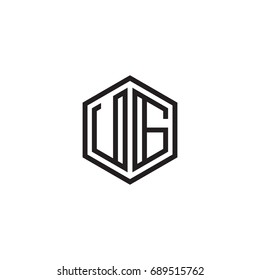 Initial letter UG, minimalist line art monogram hexagon logo, black color