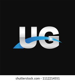 Initial letter UG, overlapping movement swoosh logo, metal silver blue color on black background
