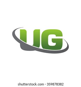 initial letter UG swoosh ring company logo green gray