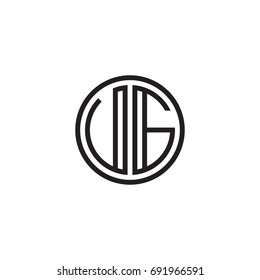 Initial letter UG, VG, minimalist line art monogram circle logo, black color