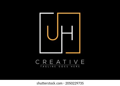 Initial letter uh, hu, h, u elegant and luxury Initial with Rectangular frame minimal monogram logo design vector template