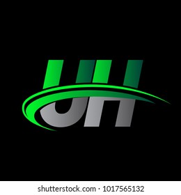 initial letter UH logotype company name colored green and black swoosh design. vector logo for business and company identity.
