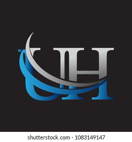 initial letter UH logotype company name colored blue and grey swoosh design. vector logo for business and company identity.