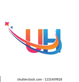initial letter UH logotype company name colored orange, red and blue swoosh star design. vector logo for business and company identity.
