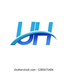 initial letter UH logotype company name colored blue and swoosh design. vector logo for business and company identity.