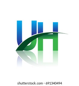 initial letter UH logotype company name colored blue and green swoosh design. vector logo for business and company identity.
