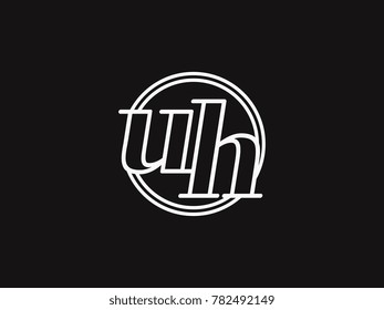 Initial letter uh lowercase outline inside the circle logo template white on black background