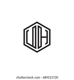 Initial letter UH, minimalist line art monogram hexagon logo, black color