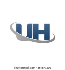 initial letter UH swoosh ring company logo blue gray