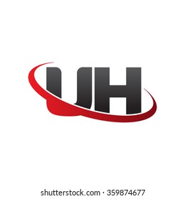 initial letter UH swoosh ring company logo red black
