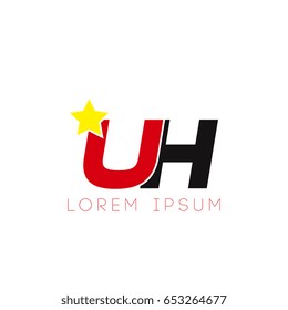 Initial letter uh yellow star logo red black