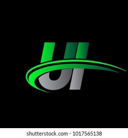 initial letter UI logotype company name colored green and black swoosh design. vector logo for business and company identity.