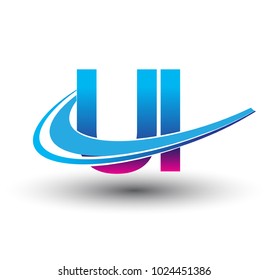 initial letter UI logotype company name colored blue and magenta swoosh design. vector logo for business and company identity.
