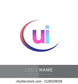 initial letter UI logotype company name, coloreful and swoosh design. vector logo for business and company identity.