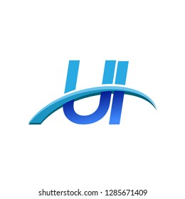 initial letter UI logotype company name colored blue and swoosh design. vector logo for business and company identity.