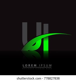 initial letter UI logotype company name colored green and black swoosh design. vector logo for business and company identity.
