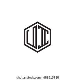 Initial letter UI, minimalist line art monogram hexagon logo, black color