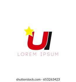 Initial letter ui yellow star logo red black