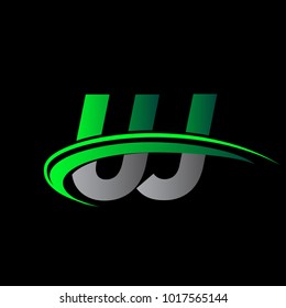initial letter UJ logotype company name colored green and black swoosh design. vector logo for business and company identity.