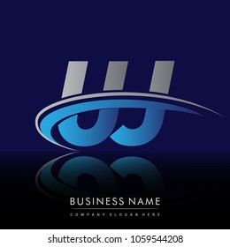 initial letter UJ logotype company name colored blue and grey swoosh design. vector logo for business and company identity.