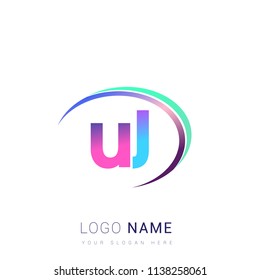 initial letter UJ logotype company name, coloreful and swoosh design. vector logo for business and company identity.