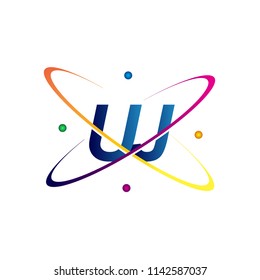 initial letter UJ logotype science icon colored blue, red, green and yellow swoosh design. vector logo for business and company identity.
