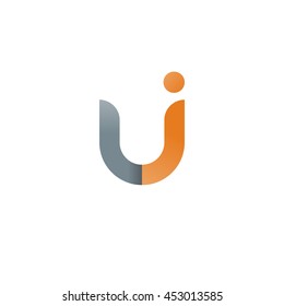 initial letter uj modern linked circle round lowercase logo orange gray