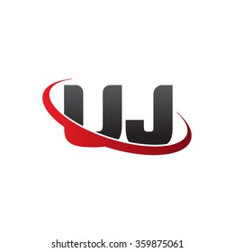 initial letter UJ swoosh ring company logo red black
