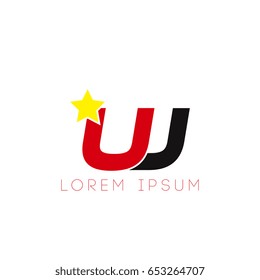 Initial letter uj yellow star logo red black